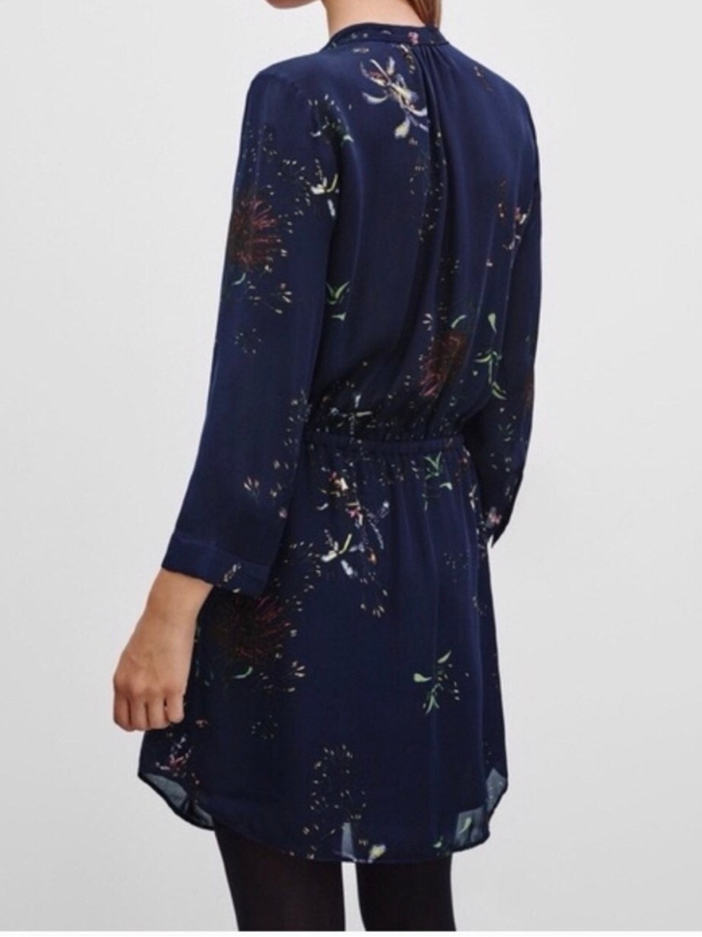 Babaton Navy Floral Long-Sleeve Drawstring Waist Dress - Picture 2 of 9